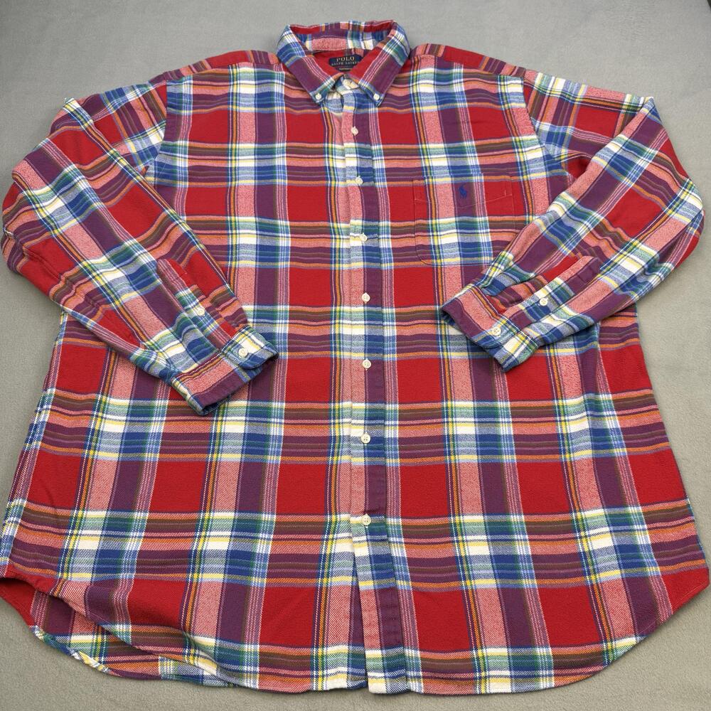 Polo Ralph Lauren Shirt Mens 2XLT Red Plaid Long Sleeve Flannel Button Down